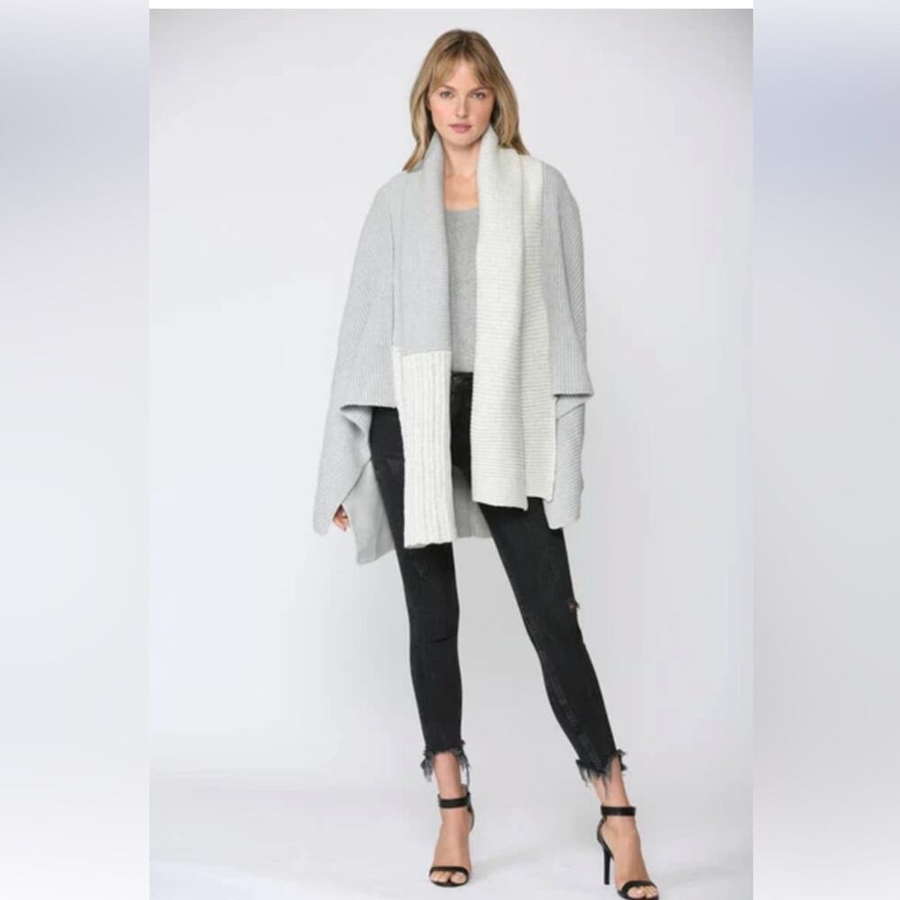 Fate Please Yourself Gray And Cream Open Shawl Ch… - image 4